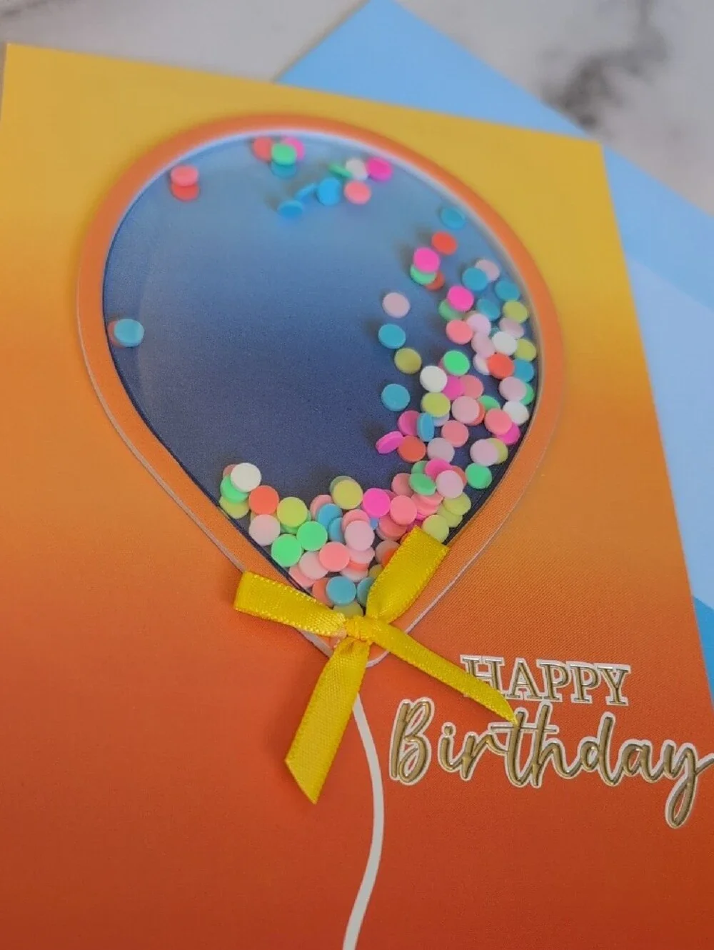 Happy Birthday Confetti Balloon Card - Orange Gradient